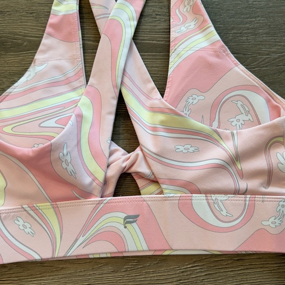 Fabletics Oasis Twist Sports Bra Marble Daisy Guava Pink Yellow White Retro - Picture 5 of 8